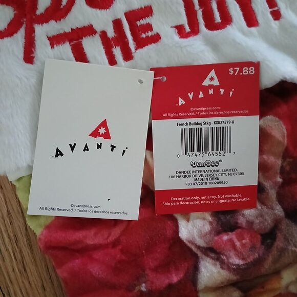 NEW 18” Avanti Christmas Stocking French Frenchie Bulldog Dog Spread The Joy - Picture 3 of 5